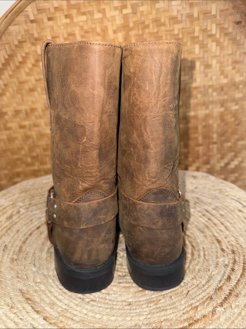 Old West Brown Leather Kids Engineer Harness Motorcycle Boots 13.0 D